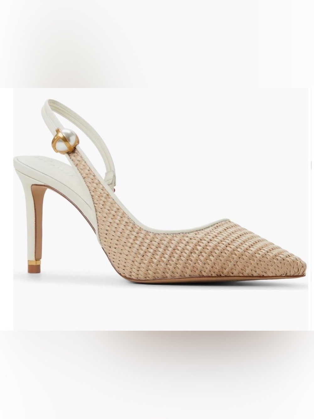 Ted Baker Cream and Natural Woven Slingback Heel with Gold Pearl Detail